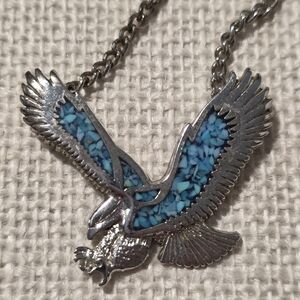 Silver and Blue Eagle Pendant Necklace
